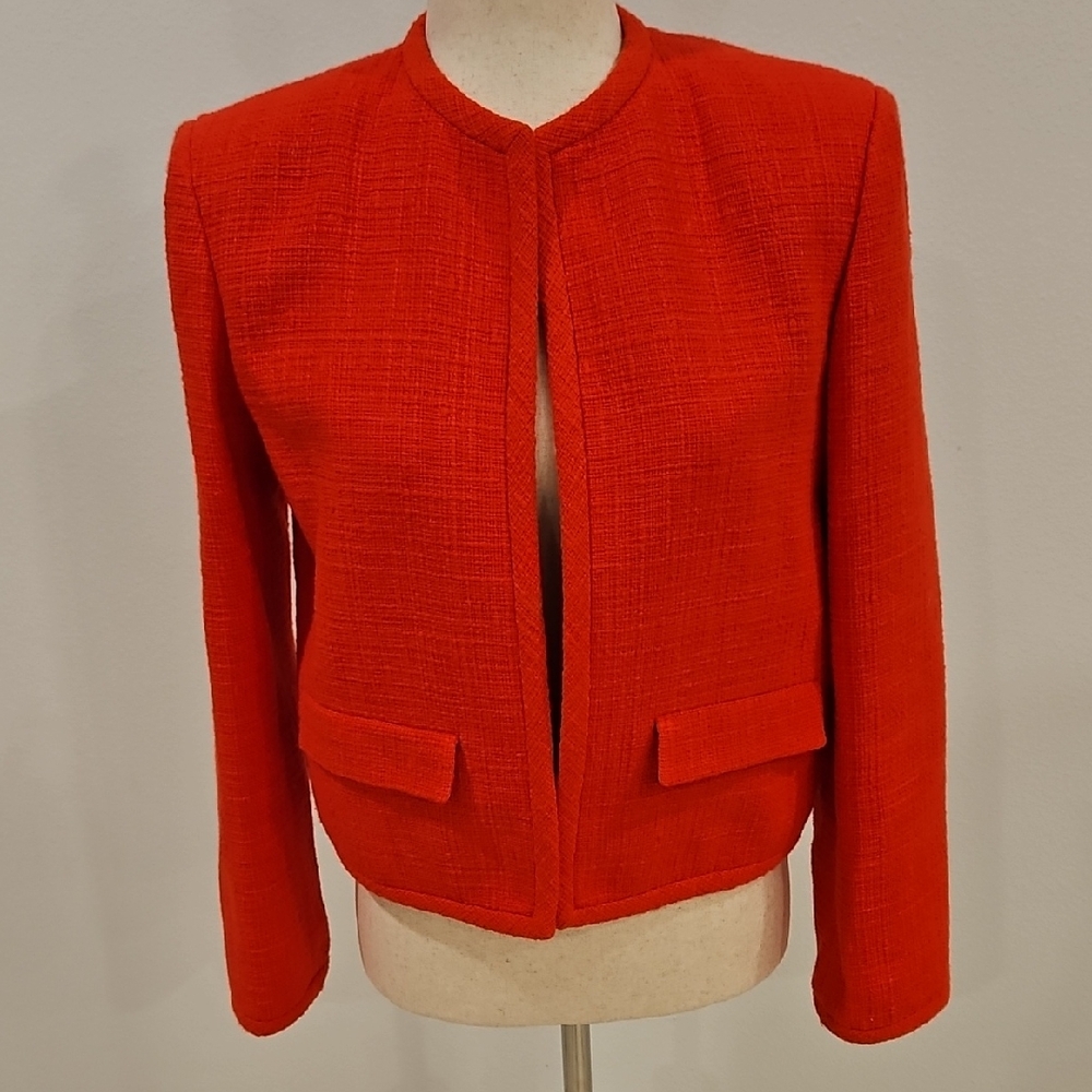 Theory Red Cropped Tweed Blazer - Picture 1 of 4